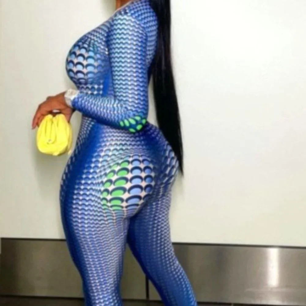 Stasia Skewed: Blue Dotted Illusion Bodycon Crop Top & Pant Set - Picture 15 of 15